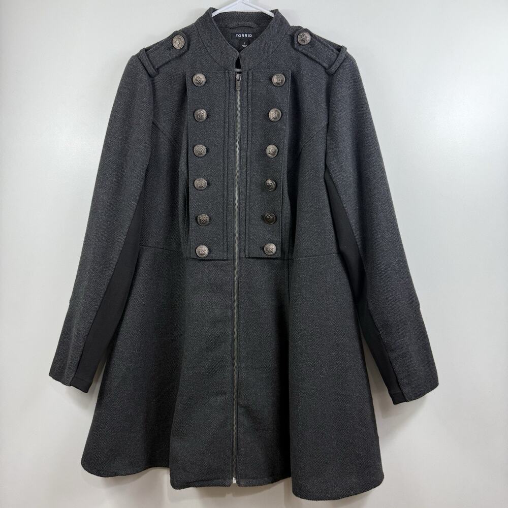 Torrid Gray Military Coat 1X Long A Line Wool Blend Full Zip Gorpcore Winter - Picture 15 of 16